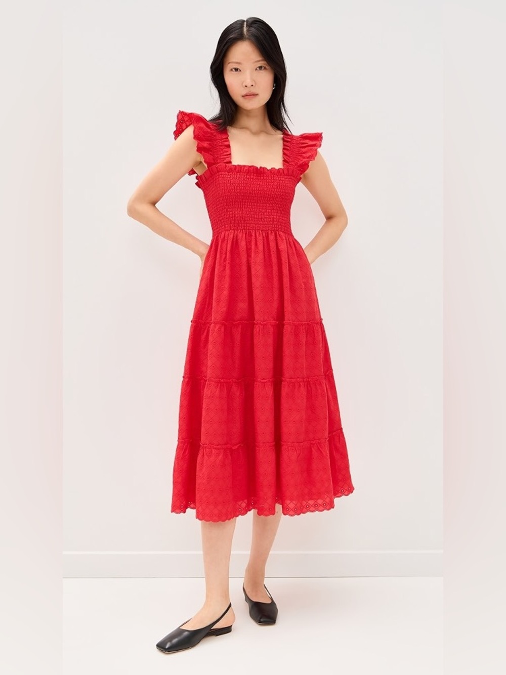 Hill House Ellie Nap Dress Red Daisy Check Eyelet